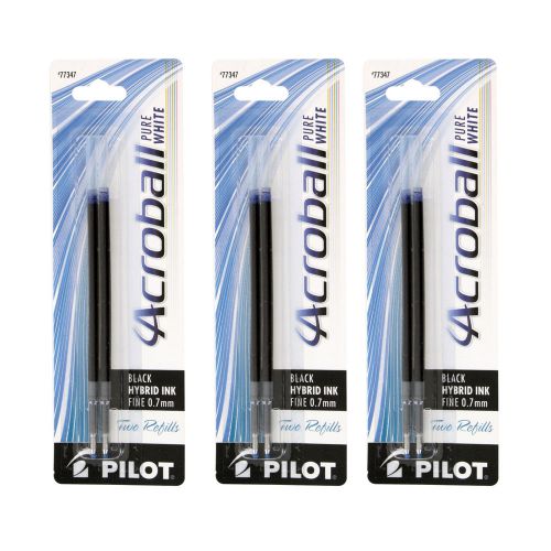 6 Pilot Acroball Pure White Ballpoint Pen Refills, 1.0mm Medium Point, Black Ink