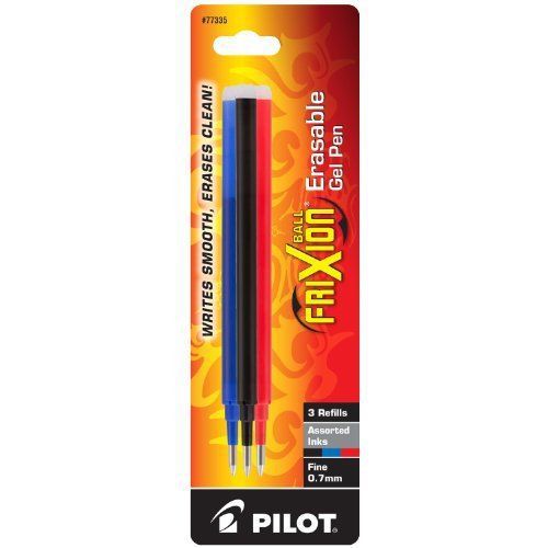 Pilot 77335 Refill For Frixion Erasable Gel Ink Pen, Assorted, 3/pk