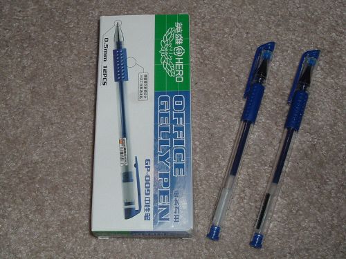 LOT 11 HERO Gel Ink Pen GB-009 Blue Ink Office Rollerball Pens Fine Point 0.5MM