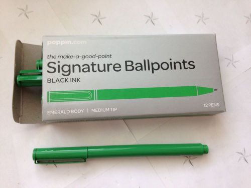 Poppin Signature Ballpoints EMERALD BODY BLACK INK MEDIUM TIP 12 PENS