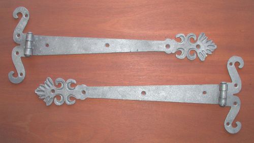 Pair O&#039; 14&#034; Curled with Floral Tip Strap Hinges,Made by Blacksmiths