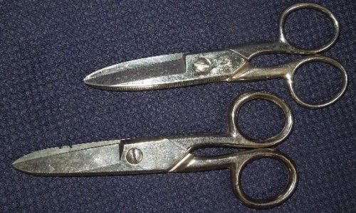 (2) vintage 5.5&#034; steel electrical shears~jameson style c with notch~wiss 175e3 for sale