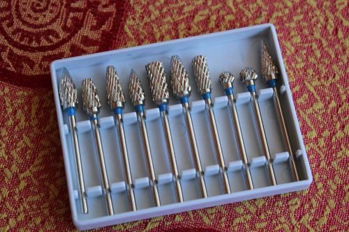 Set 10 Tungsten Steel Dental Burs Lab Burrs Tooth Drill