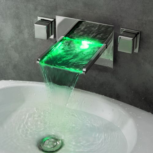 Modern wall mounted led lights waterfall sink faucet chrome finish free shipping for sale