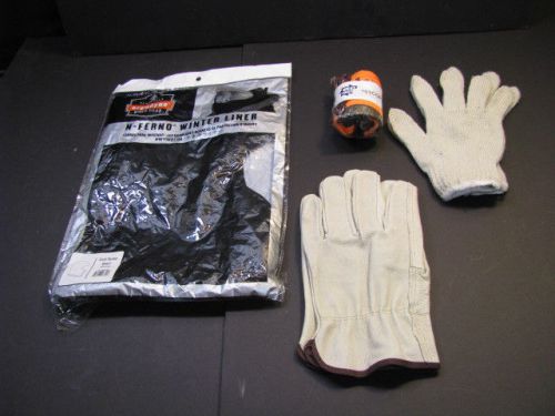 4 Piece Construction Set- N-Ferno Hardhat Liner #6821  Large Leather Work Gloves