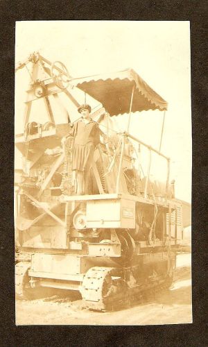 c 1920 Original Photo CEMENT MIXER Road Building Machinery CUTE FLAPPER GIRL