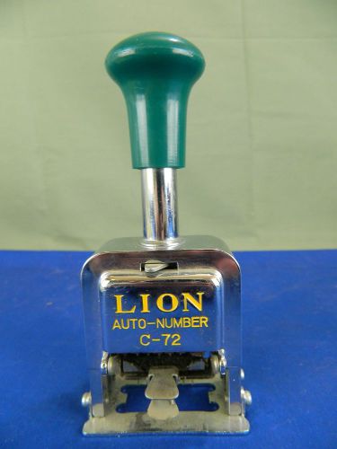 LION C-72 AUTOMATIC AUTO NUMBERING MACHINE INK STAMP GREEN SILVER YELLOW VINTAGE