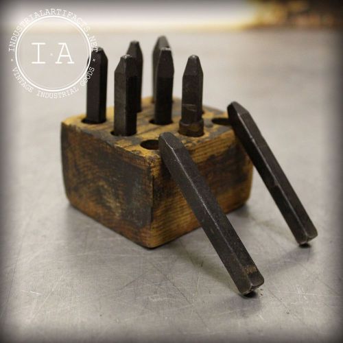 Vintage industrial steel 1/16 8 piece numeric letterpress punch set paperweight for sale