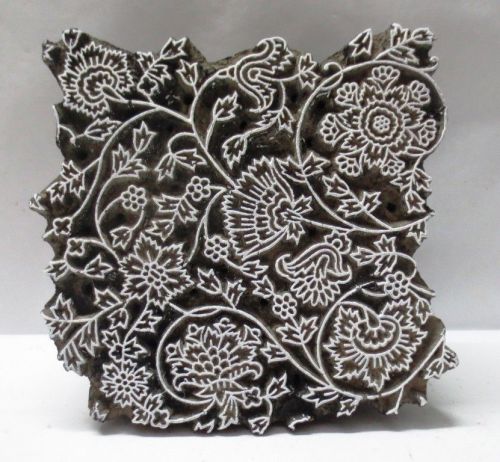 INDIAN WOODEN HAND CARVED TEXTILE PRINTING ON FABRIC BLOCK STAMP FINE DESIGN