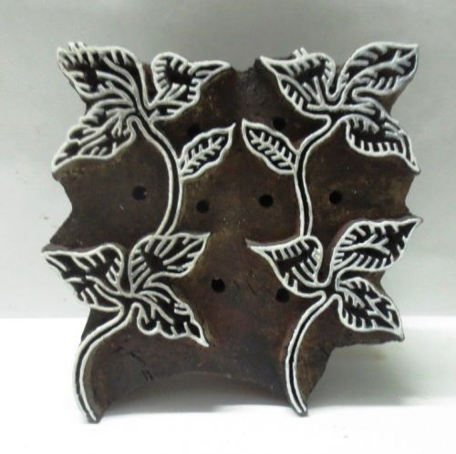 INDIAN WOODEN HAND CARVED TEXTILE PRINTING ON FABRIC BLOCK STAMP FLORAL LEAVES