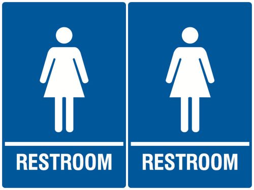 Two Blue Restroom Signs High Quality Plastic Women Bathroom Girls Room privacy