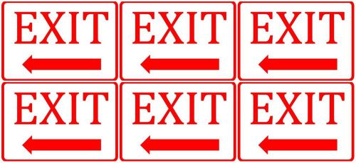 6 Set Of Exit Arrow Left Red &amp; White Durable Vinyl Business Office Plaque Signs