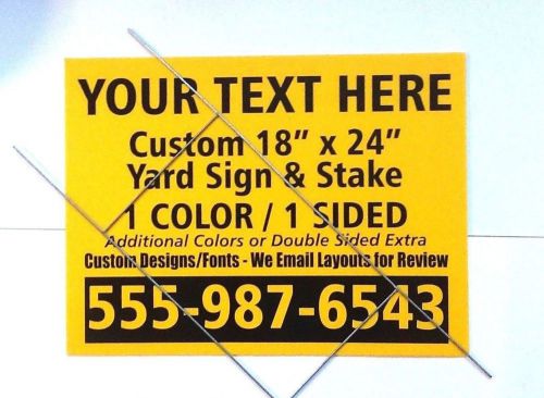Yard Sign Set - Yellow Corrugated Plastic Sign -One Color Text - Wire Step Stake