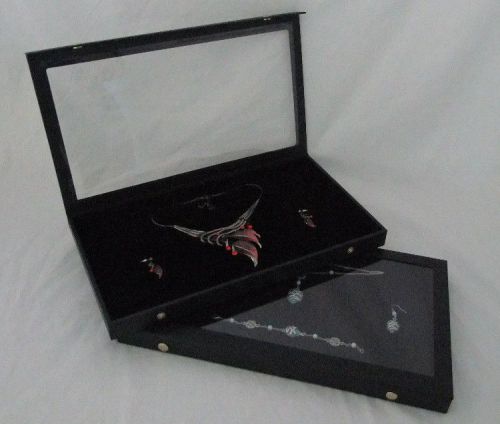 CLEAR TOP JEWELRY DISPLAY CASES WITH BLACK PAD PACKAGE OF 2