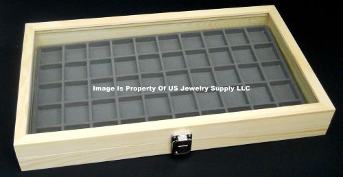 12 Natural Wood Glass Top Lid Grey 50 Space Jewelry Display Box Cases