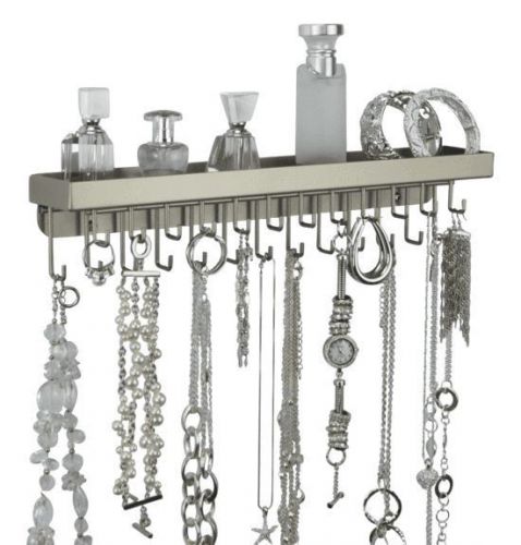 Wall Mount Necklace Rack Organizer Jewelry Storage Bracelet Holder  Metal Silver