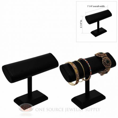 (2) 6 1/4&#034; Black Leather 1 Tier T-Bar Oval Jewelry Bracelet Display Presentation