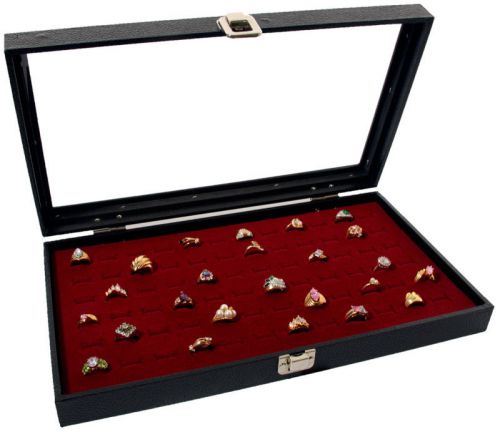 Ring display case glass top with 72 slot burgundy pad for sale