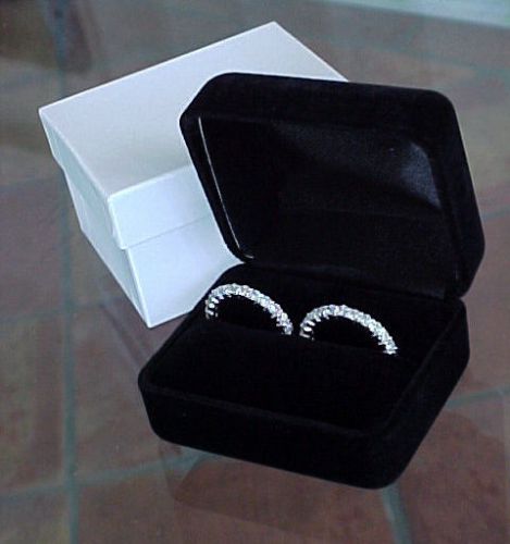 Six wider plush black velvet black satin jewelry presentation display ring boxes for sale