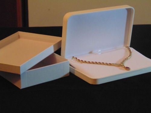 Xtra Large White Leatherette, Necklace, Jewelry Gift Box, Satin &amp; Velvet Inside