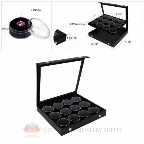 Black 12 Gem Jar Insert w/ Snap Acrylic Display Case Gemstone Storage Jewelry