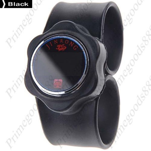 Touch Screen Round LED Digital Rubber Band Lady Ladies Wristwatch Women&#039;s Black