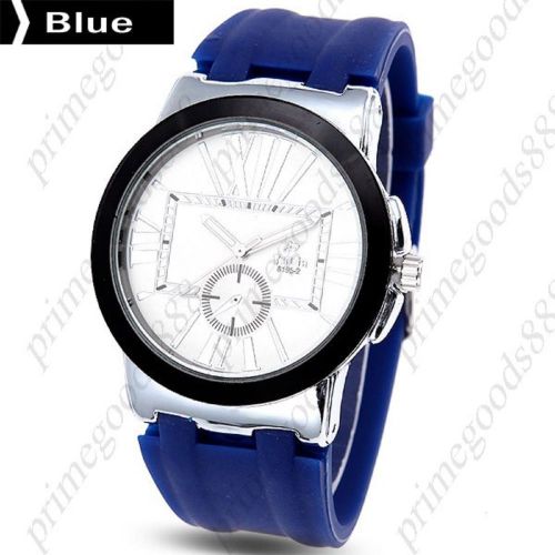 Silica Gel False Sub Dial Quartz Wrist Men&#039;s Wristwatch Free Shipping Blue