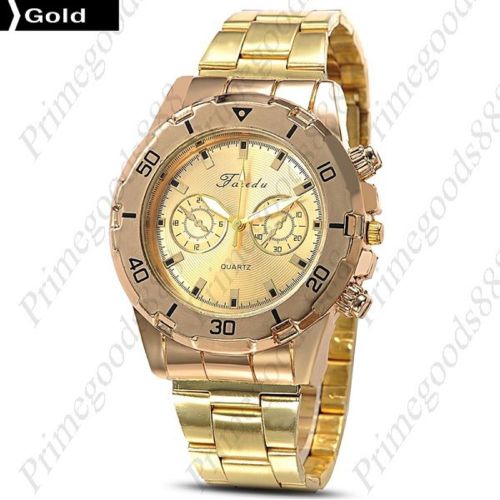 Business golden alloy crystal sub dials wristwatch quartz analog men&#039;s gold face for sale