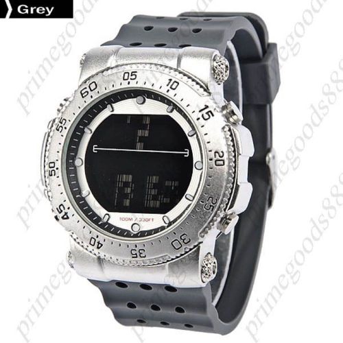 Digital led stopwatch date alarm silicone quartz wrist wristwatch men&#039;s grey for sale