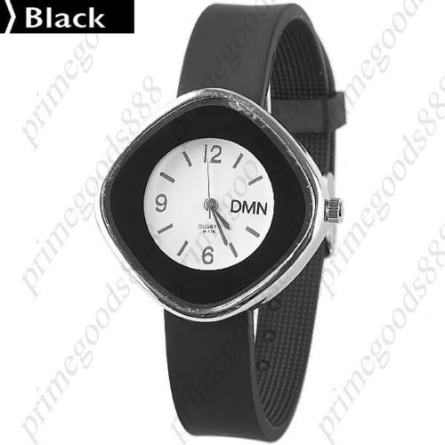 Diamond Shape Thin Rubber Lady Ladies Wrist Quartz Wristwatch Women&#039;s Black