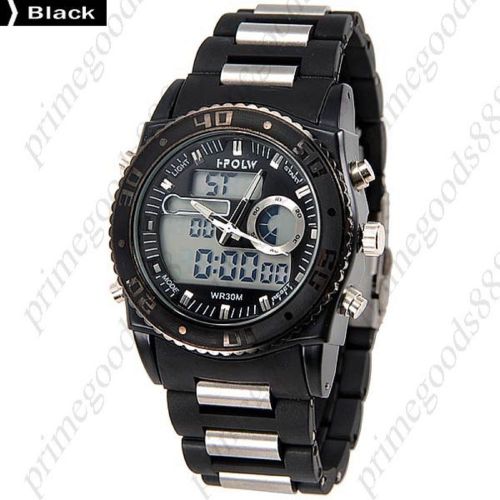 LCD Waterproof Analog Digital Quartz Alarm Stopwatch Date Men&#039;s Wristwatch Black