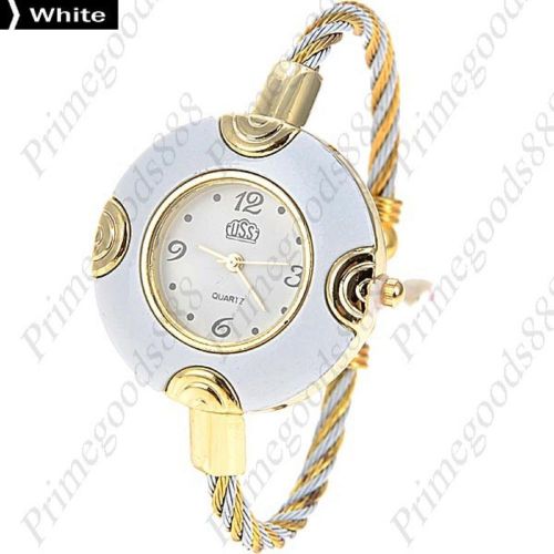 Loop Hoop Bracelet Bangle Lady Ladies Analog Quartz Wristwatch Women&#039;s White