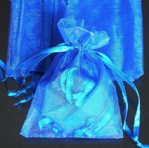 50Pcs Solid Royal Blue Drawstring Organza Flare Wedding Gift Pouch Bag 2.7x3.5&#034;