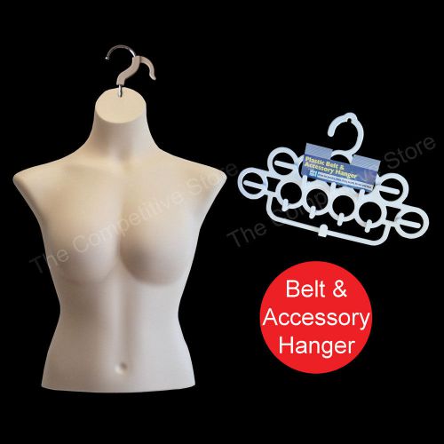 Flesh female busty torso mannequin form for m sizes + belt &amp; accessory hanger for sale