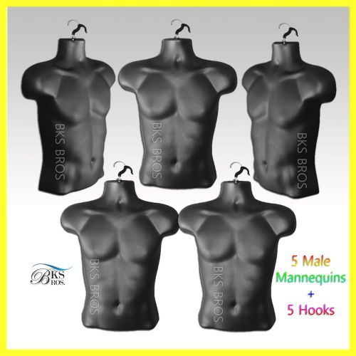 5 Male Black Mannequin Torso Forms Perfect Display For Small to Medium T-Shirts
