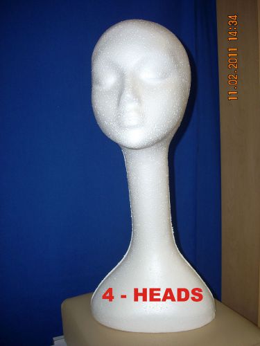 WHITE LONG NECK  (19&#034; TALL ) STYROFOAM MANNEQUIN WIG / HAT DISPLAY  (4-heads)