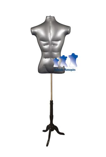 Inflatable Male Torso, Silver and MS7B Stand