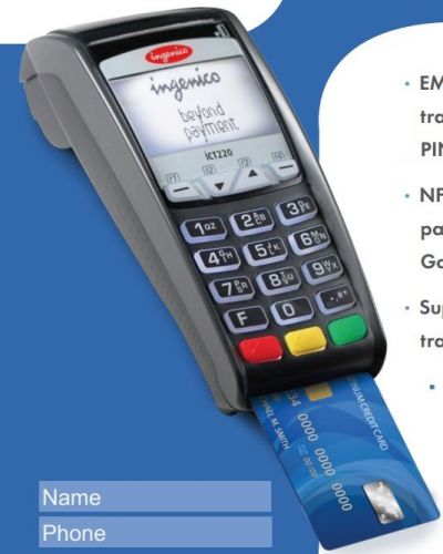 1$ Ingenico iCT220 Ip and dial up, EMF, Credit Card Terminal works with Iphone