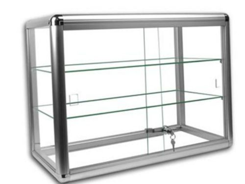 Glass Countertop Display Case Store Fixture Showcase . 3 Shelf, Key/Lock. Silver