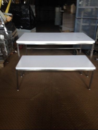 Nesting Display TABLES Used Store Fixtures INDUSTRIAL Stainless Steel &amp; White