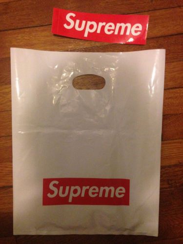 New Supreme Red Box Plastic Shopping Retail Bag and sticker 100% Authentic