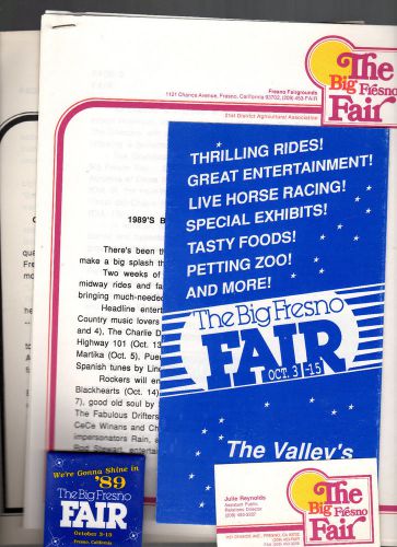 VINTAGE EPHEMERA ? 88BB  SET FRESNO FAIR 1989 PROMO PKG