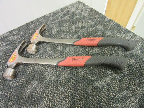 2 PLUMB FRAMING RIP CLAW NAIL HAMMER 36 OZS TOTAL WEIGHT 16&#034; LONG USED NICE
