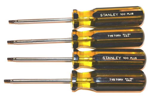 4 nos stanley usa 100 plus t-15 x 3-1/4&#034; blade torx star tip screwdriver #64-161 for sale