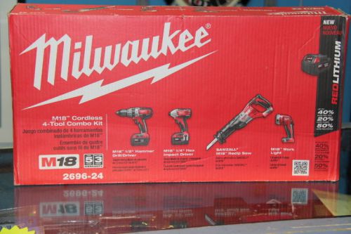 Milwaukee M18 Cordless 4 Tool Combo Kit - 2696-24 Lithium Ion Battery Powered