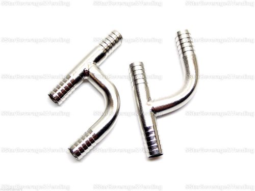 (2) food grade stainless steel 3/8&#034; barb  &#039;y&#039;  hose fitting adapters splicers for sale