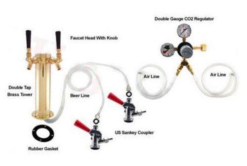 Double tap brass tower refrigerator to kegerator conversion kit - draft beer keg for sale