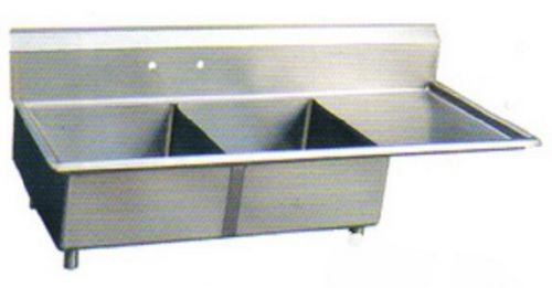 Stainless Steel 76.5&#034; Deep-Drawn Sink (2) Two Compartment w Right Drainboard