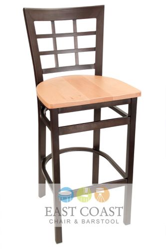 New gladiator rust powder coat window pane metal bar stool w/ natural wood seat for sale