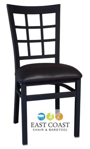 New gladiator window pane metal restaurant chair with black vinyl seat for sale